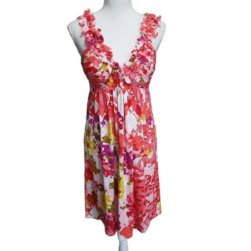 Muse Multicolor with Beads & Fabric Flowers Empire Cut Dress Sz 2